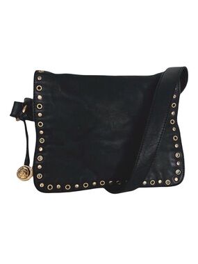 Rough Roses crossbody bag with brass nailed studs black leather